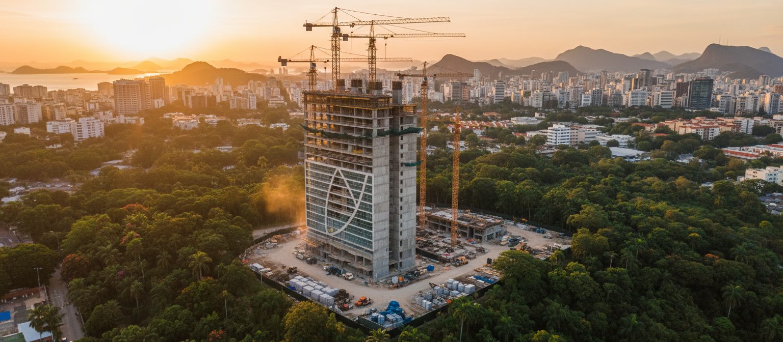 Vista aérea de obra com drone - IMPACTUS Engenharia